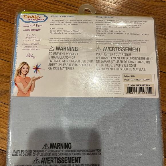 Truly Scrumptious designed by Heidi Klum Fitted Crib Sheet Light Blue 52”x28” - Picture 6 of 7